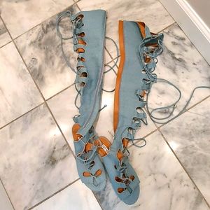 Denim thigh high sandals